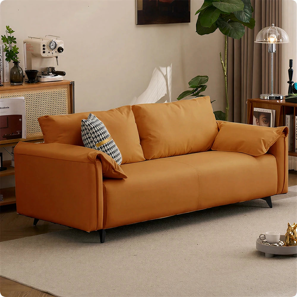 LIVARA Cat-Scratch Leather Sofa - Modern Living Room Lounge Couch - Caramel Brown