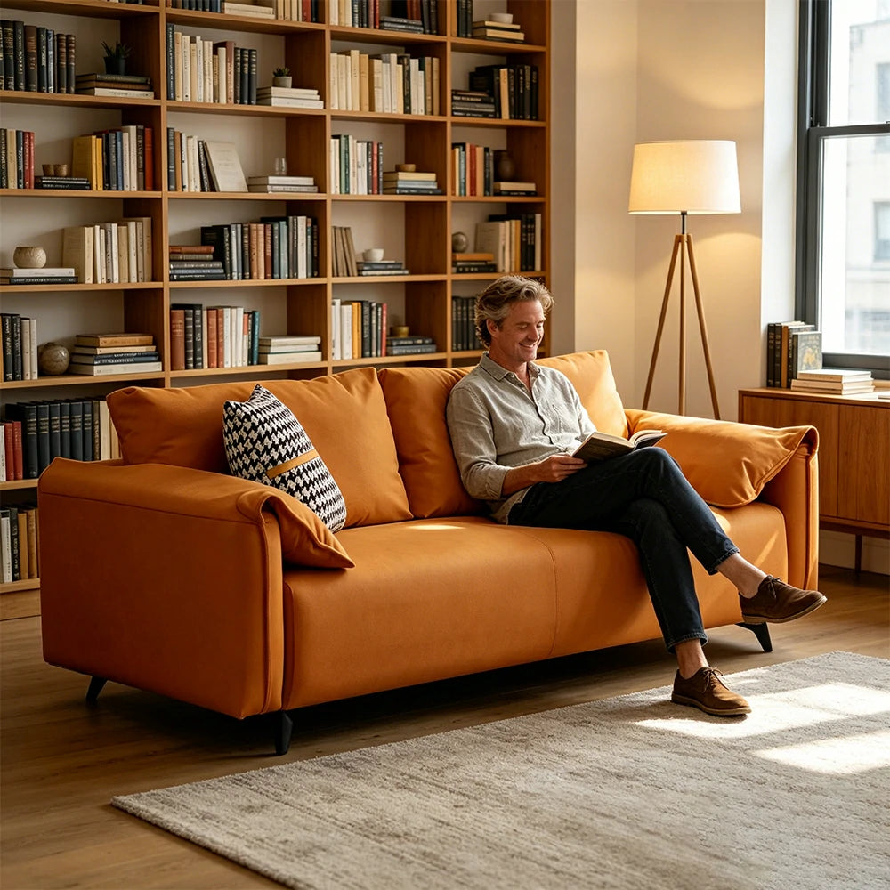 LIVARA Cat-Scratch Leather Sofa - Modern Living Room Lounge Couch - Caramel Brown