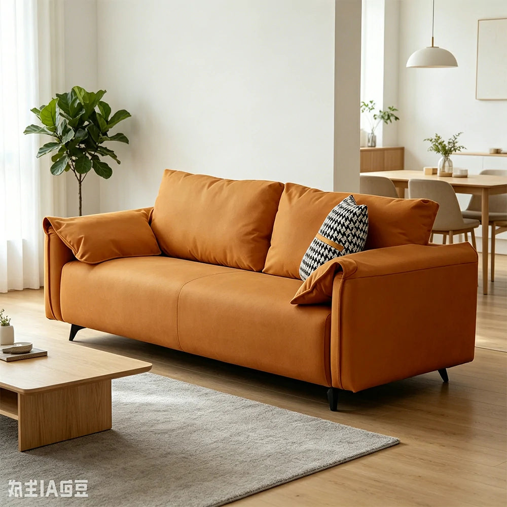 LIVARA Cat-Scratch Leather Sofa - Modern Living Room Lounge Couch - Caramel Brown