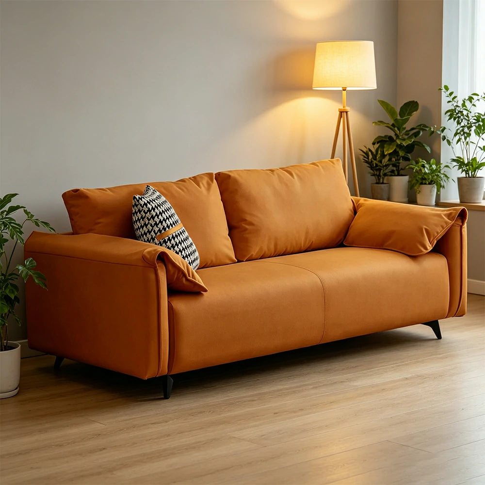 LIVARA Cat-Scratch Leather Sofa - Modern Living Room Lounge Couch - Caramel Brown