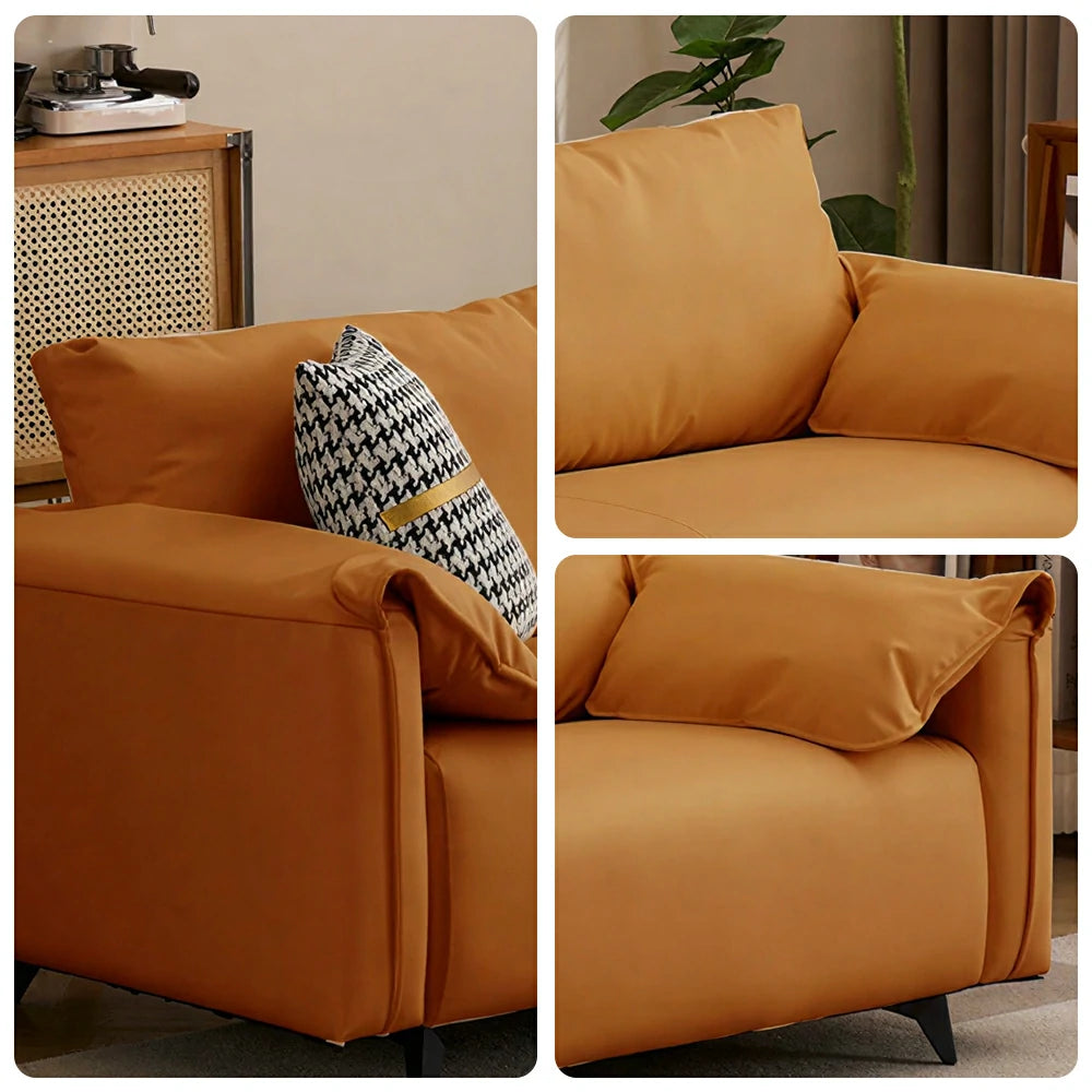 LIVARA Cat-Scratch Leather Sofa - Modern Living Room Lounge Couch - Caramel Brown