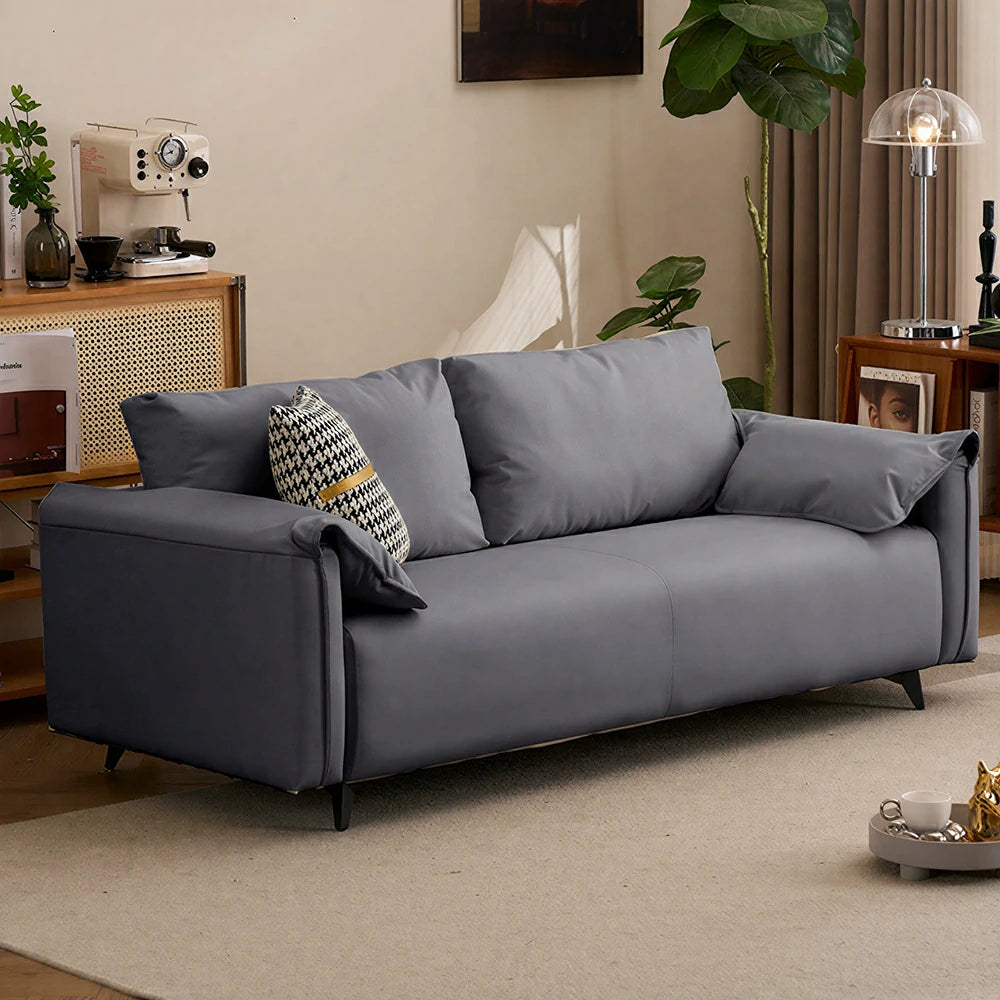 LIVARA Cat-Scratch Leather Sofa - Modern Living Room Lounge Couch - Grey