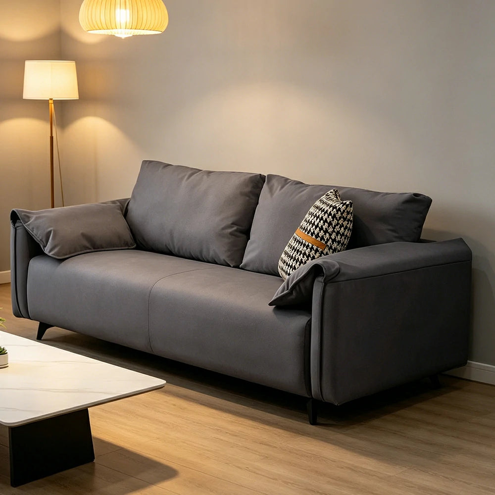 LIVARA Cat-Scratch Leather Sofa - Modern Living Room Lounge Couch - Grey