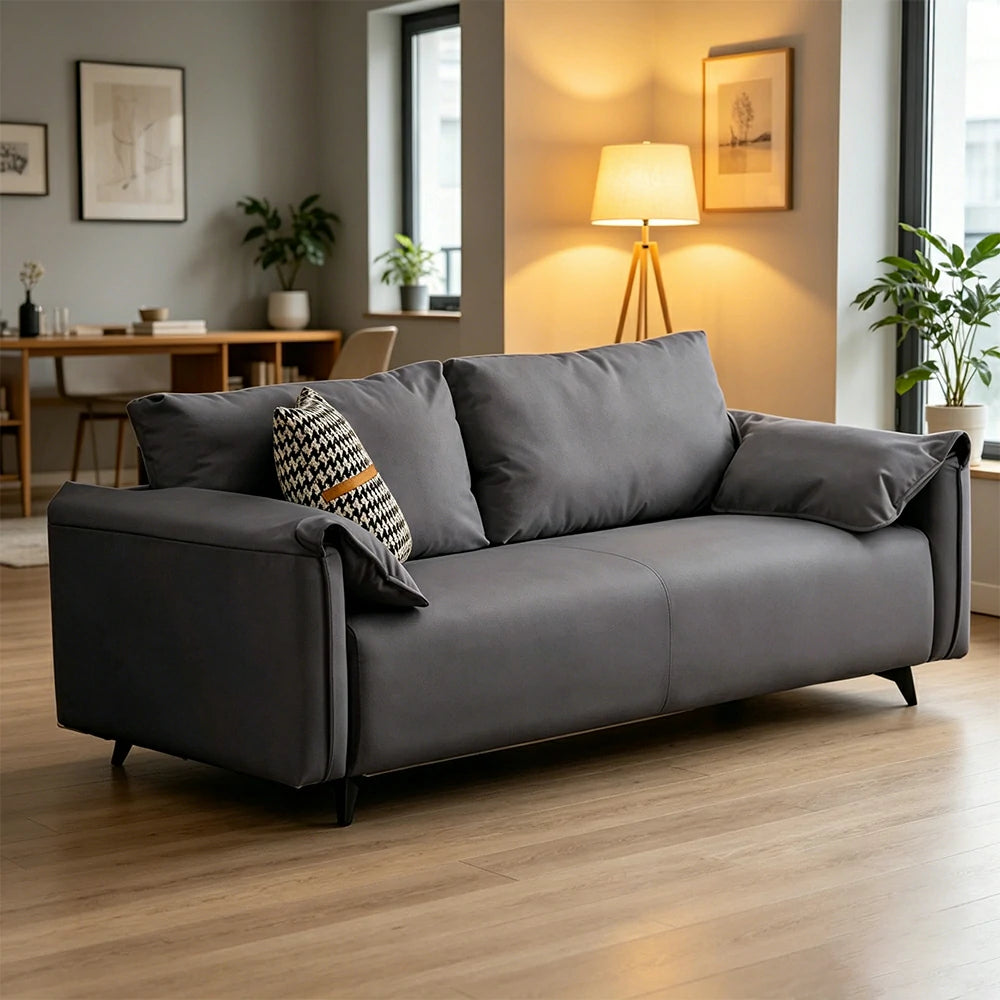 LIVARA Cat-Scratch Leather Sofa - Modern Living Room Lounge Couch - Grey