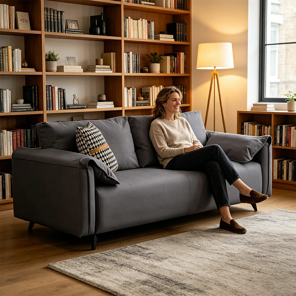 LIVARA Cat-Scratch Leather Sofa - Modern Living Room Lounge Couch - Grey