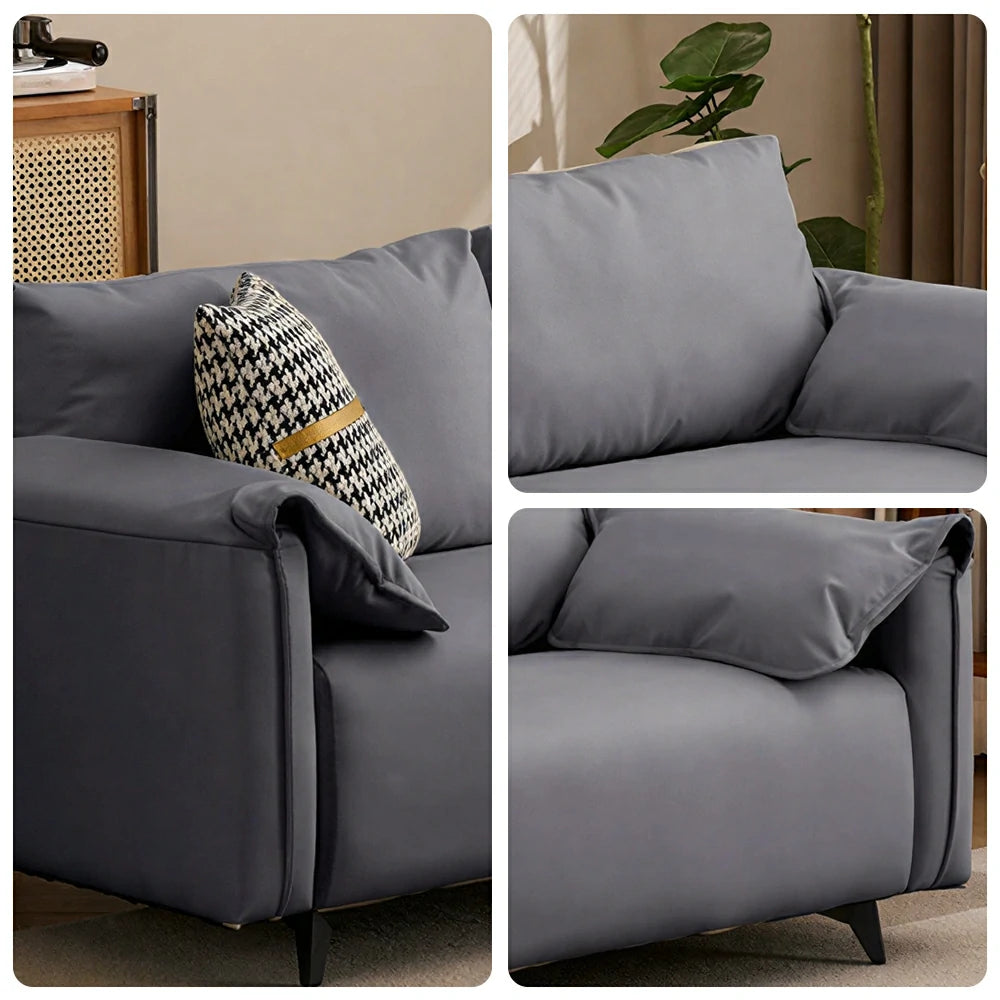 LIVARA Cat-Scratch Leather Sofa - Modern Living Room Lounge Couch - Grey