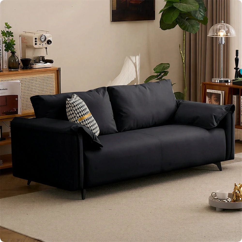 LIVARA Cat-Scratch Leather Sofa - Modern Living Room Lounge Couch - Black