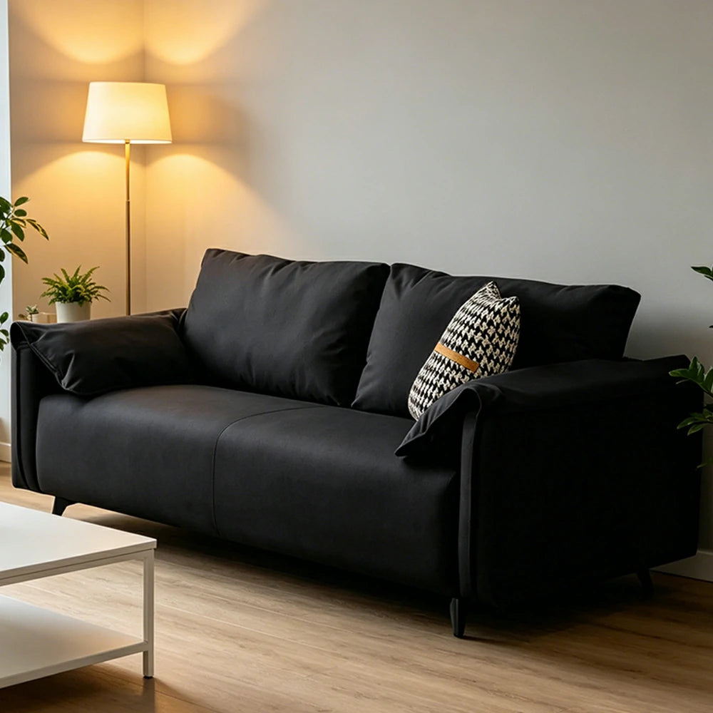 LIVARA Cat-Scratch Leather Sofa - Modern Living Room Lounge Couch - Black