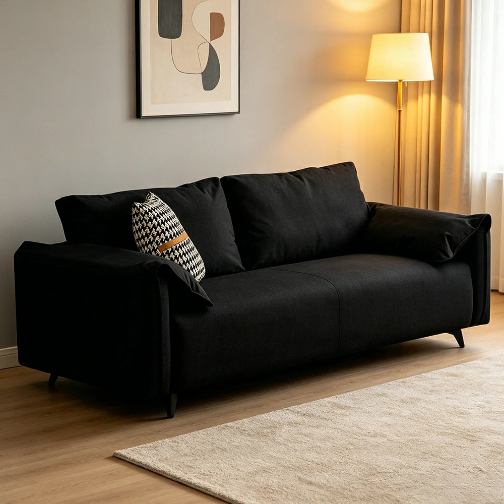 LIVARA Cat-Scratch Leather Sofa - Modern Living Room Lounge Couch - Black