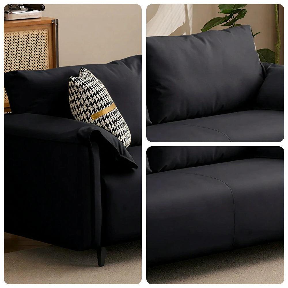 LIVARA Cat-Scratch Leather Sofa - Modern Living Room Lounge Couch - Black