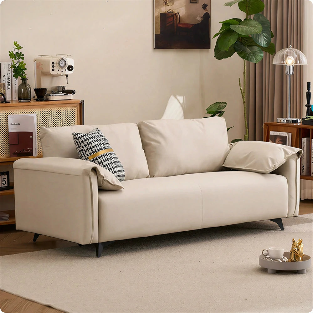 LIVARA Tech Fabric Sofa - Modern Living Room Lounge Couch - Beige White