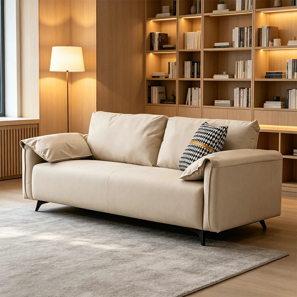 LIVARA Tech Fabric Sofa - Modern Living Room Lounge Couch - Beige White