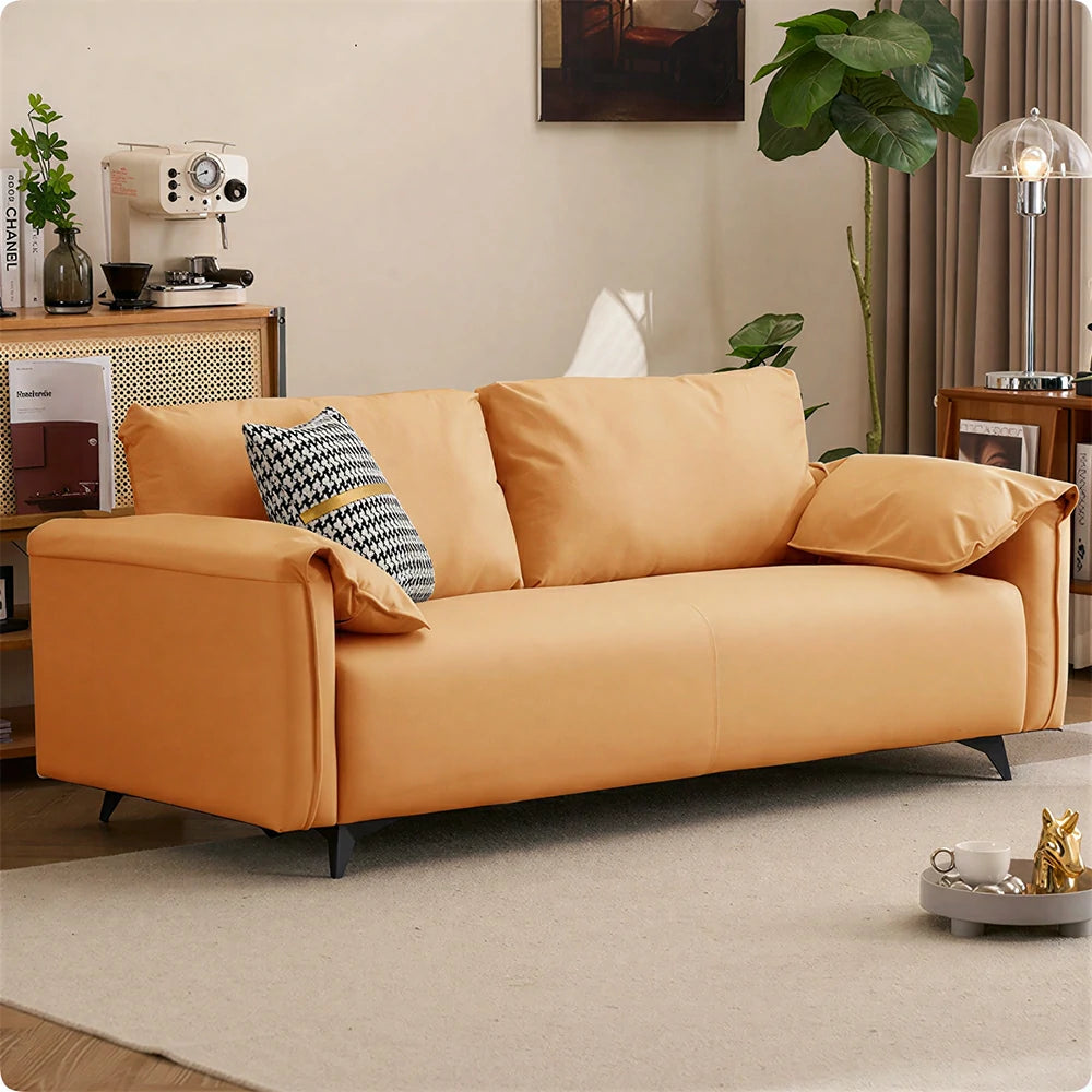 LIVARA Tech Fabric Sofa - Modern Living Room Lounge Couch - Orange