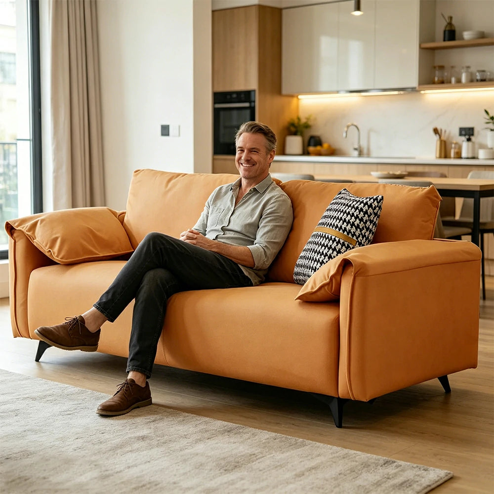 LIVARA Tech Fabric Sofa - Modern Living Room Lounge Couch - Orange
