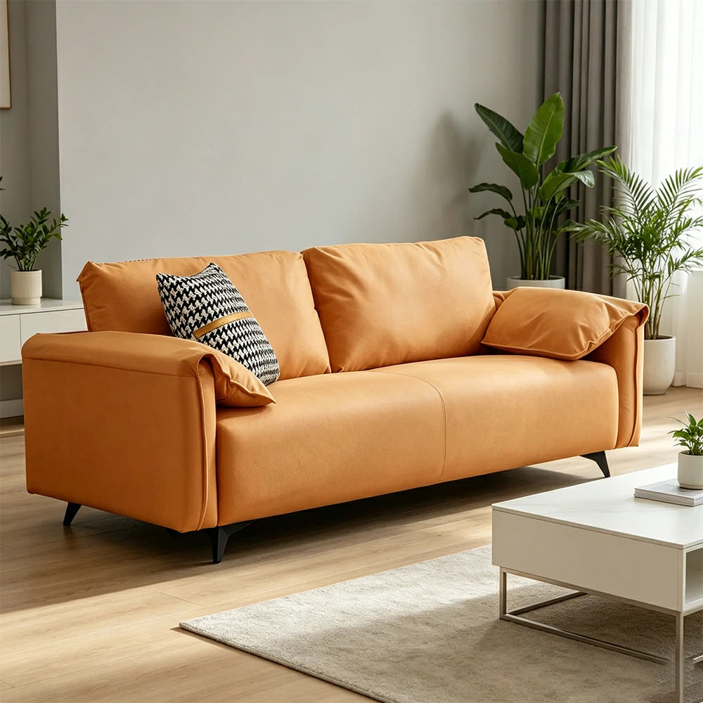 LIVARA Tech Fabric Sofa - Modern Living Room Lounge Couch - Orange