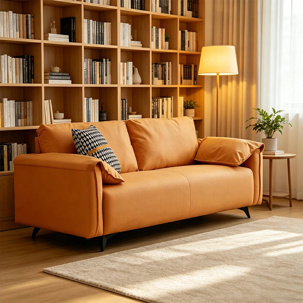 LIVARA Tech Fabric Sofa - Modern Living Room Lounge Couch - Orange