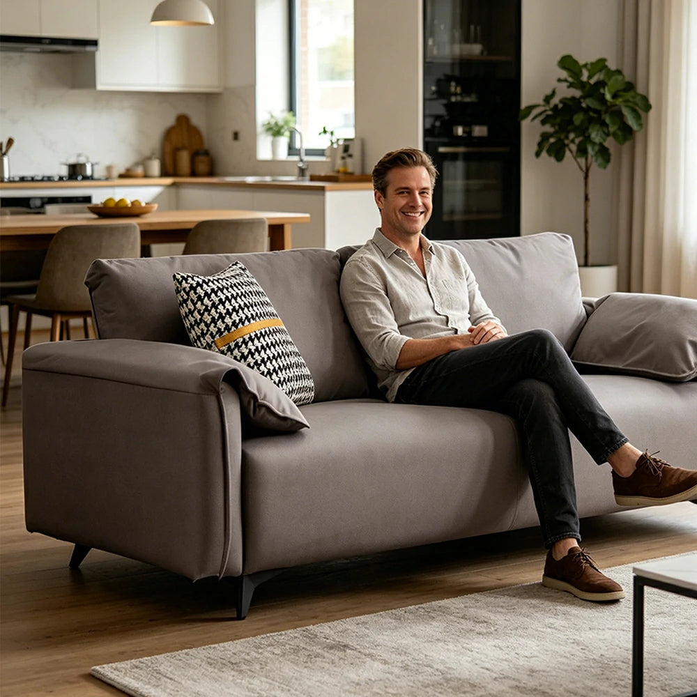 LIVARA Tech Fabric Sofa - Modern Living Room Lounge Couch - Grey