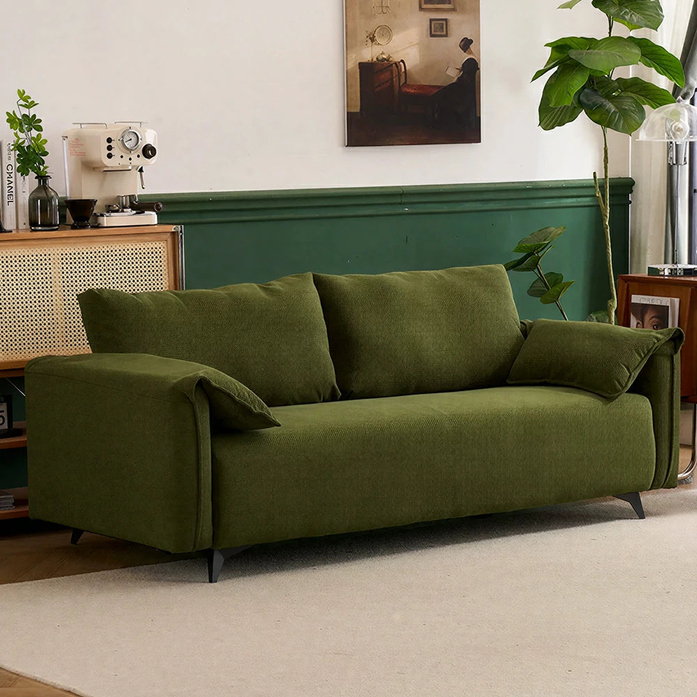 LIVARA Corduroy Sofa - Retro Living Room Lounge Couch - Vintage Green