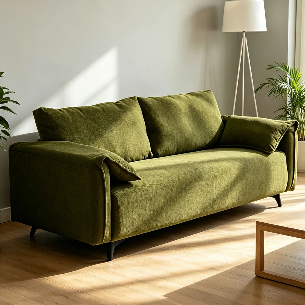 LIVARA Corduroy Sofa - Retro Living Room Lounge Couch - Vintage Green