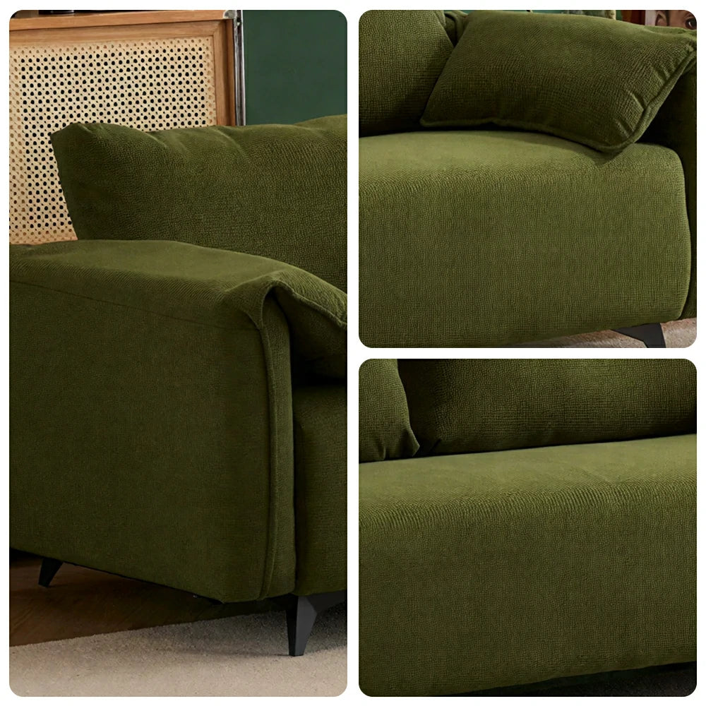 LIVARA Corduroy Sofa - Retro Living Room Lounge Couch - Vintage Green