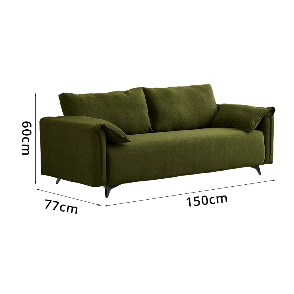 LIVARA Corduroy Sofa - Retro Living Room Lounge Couch - Vintage Green