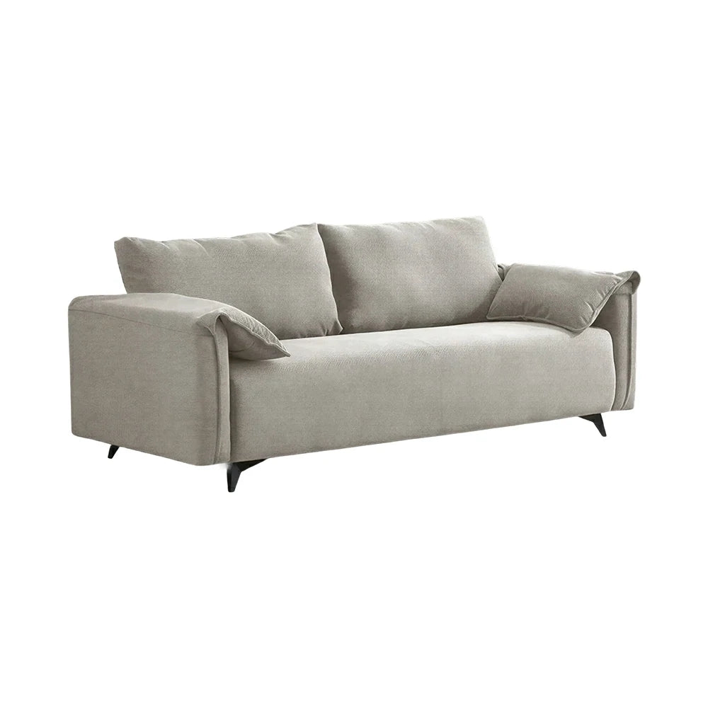 LIVARA Corduroy Sofa - Retro Living Room Lounge Couch - Vintage White