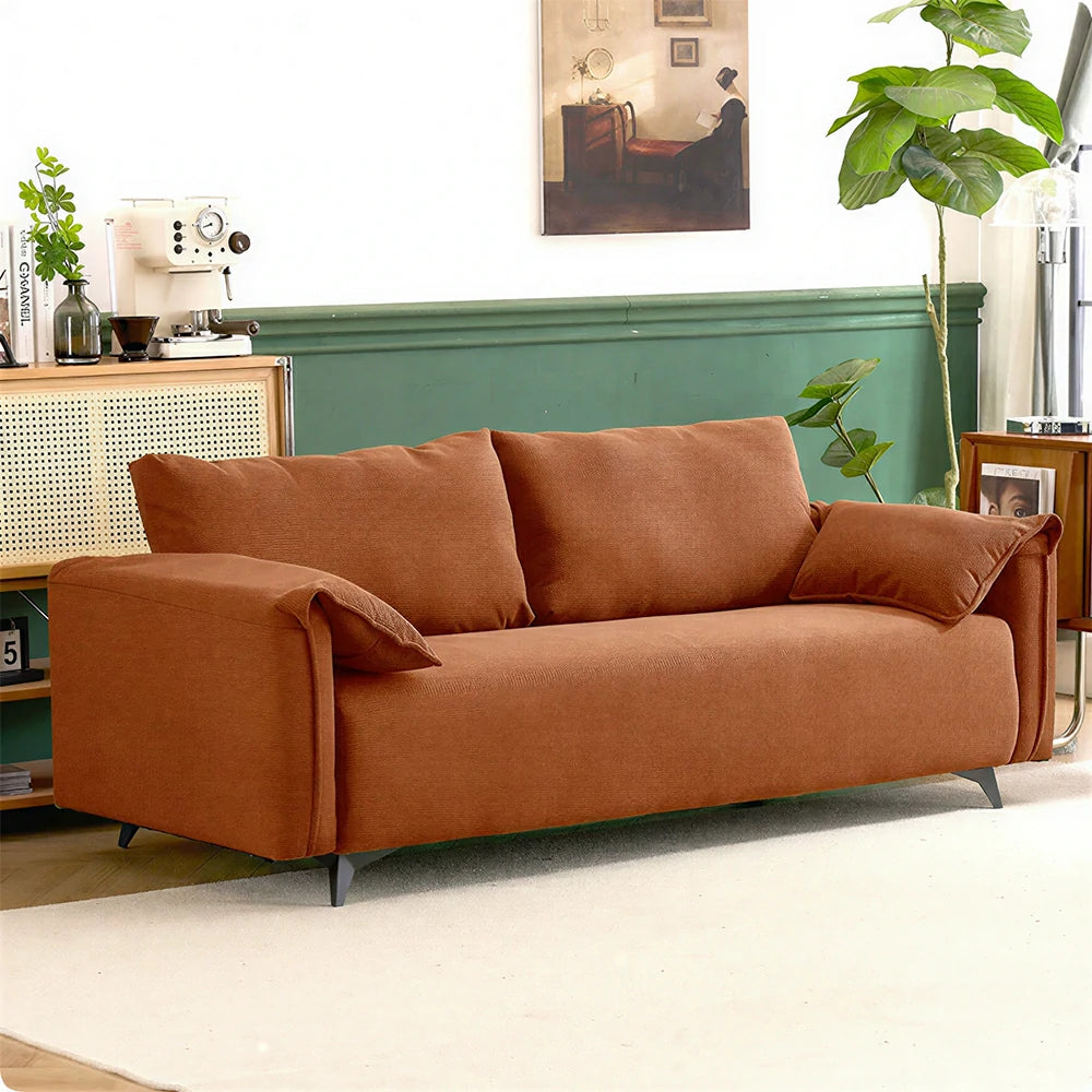 LIVARA Corduroy Sofa - Retro Living Room Lounge Couch - Brown