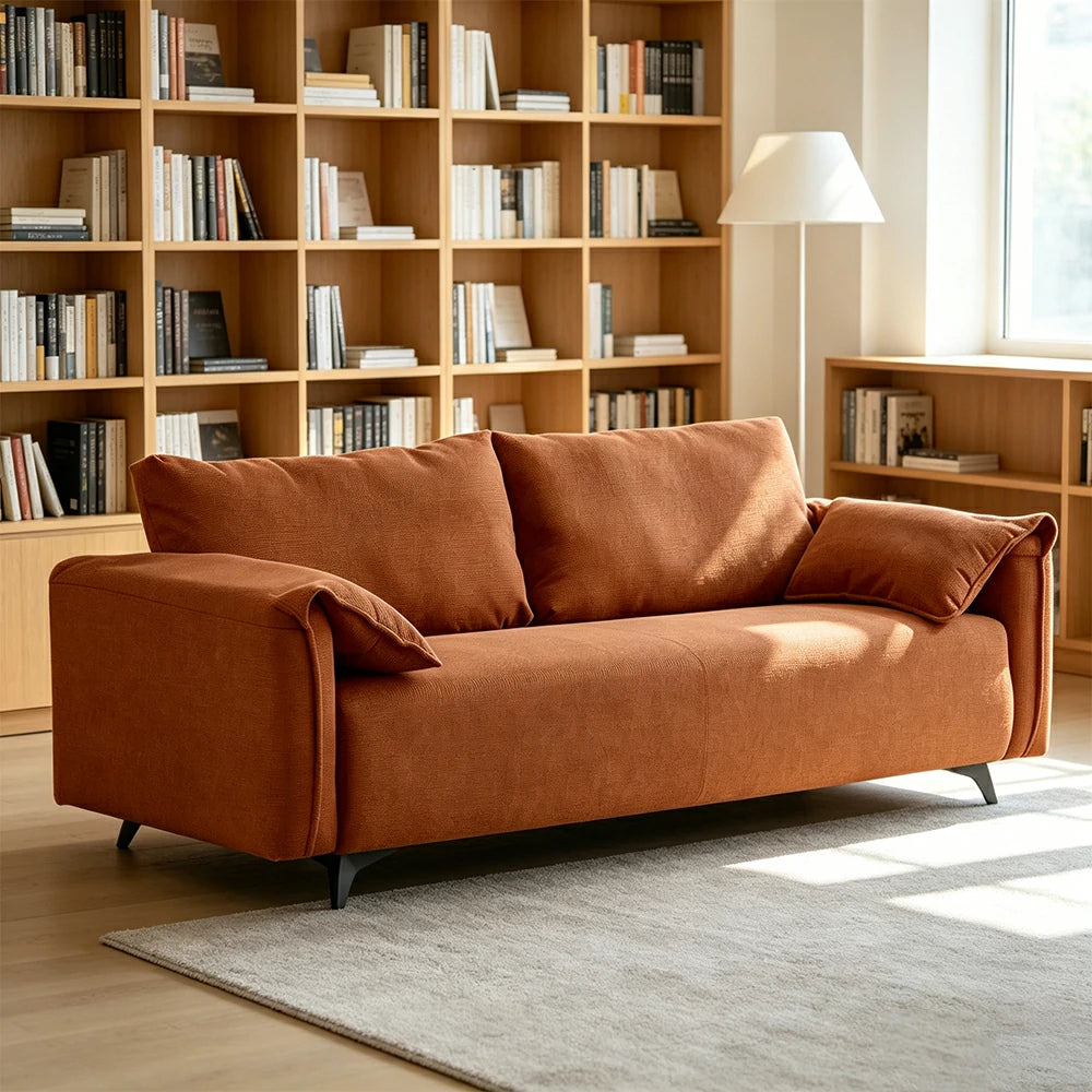 LIVARA Corduroy Sofa - Retro Living Room Lounge Couch - Brown