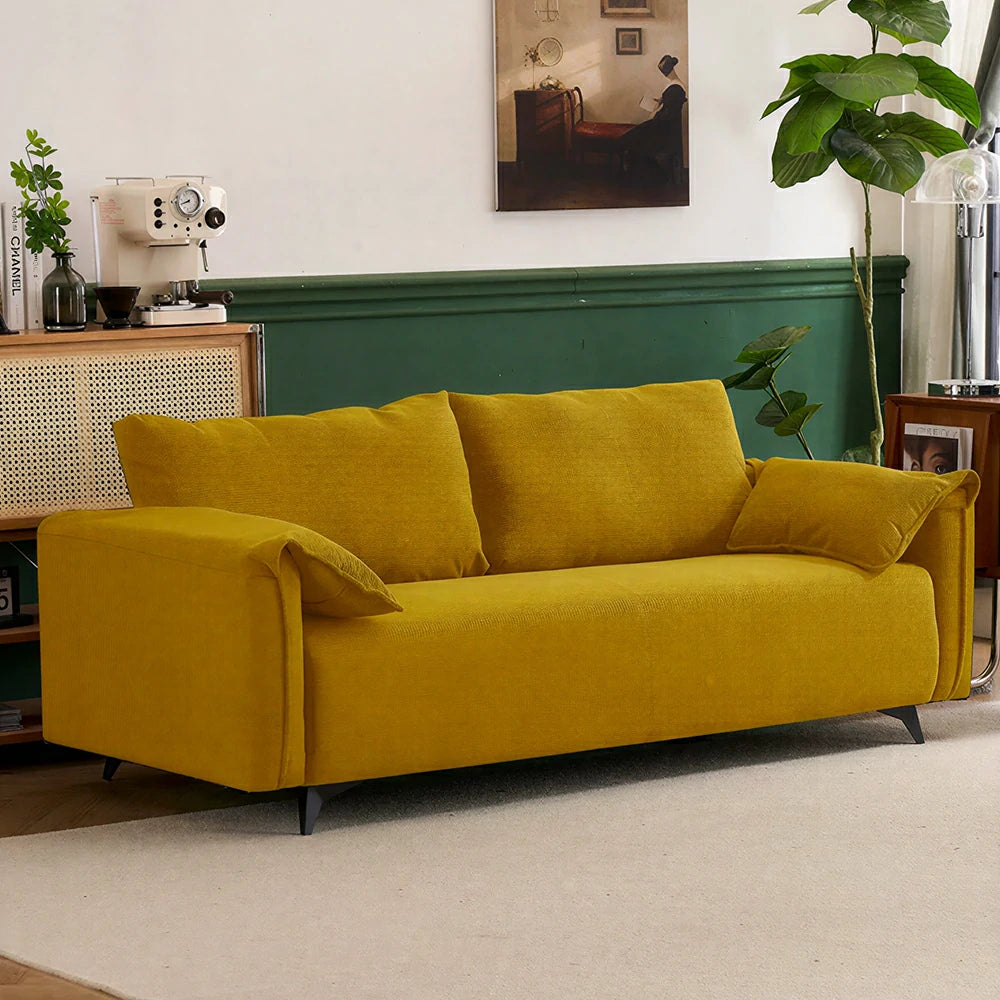 LIVARA Corduroy Sofa - Retro Living Room Lounge Couch - Yellow