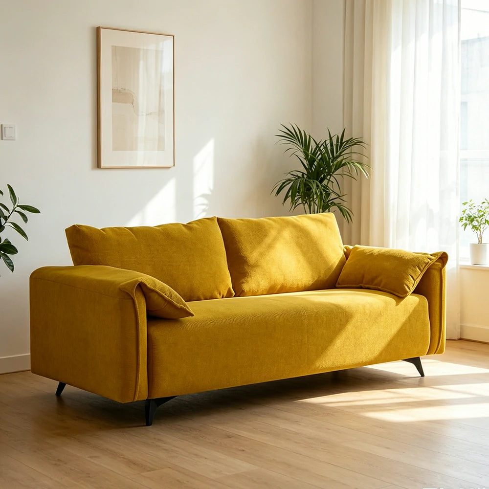 LIVARA Corduroy Sofa - Retro Living Room Lounge Couch - Yellow