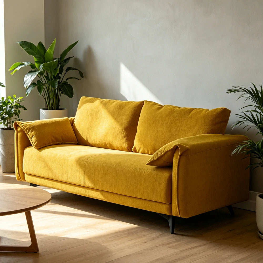 LIVARA Corduroy Sofa - Retro Living Room Lounge Couch - Yellow