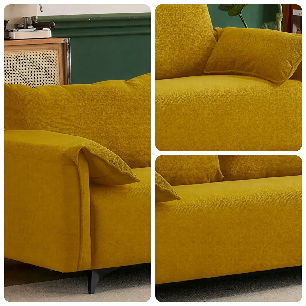 LIVARA Corduroy Sofa - Retro Living Room Lounge Couch - Yellow