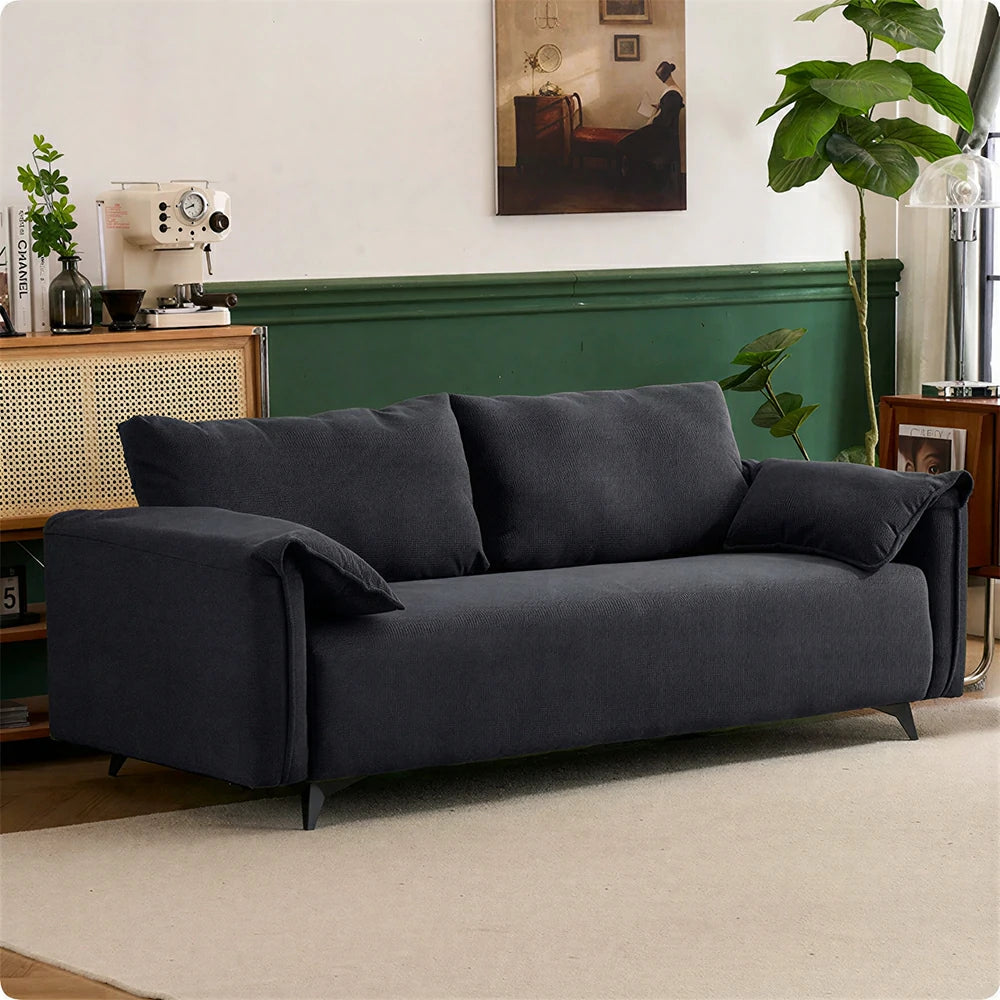 LIVARA Corduroy Sofa - Retro Living Room Lounge Couch - Grey