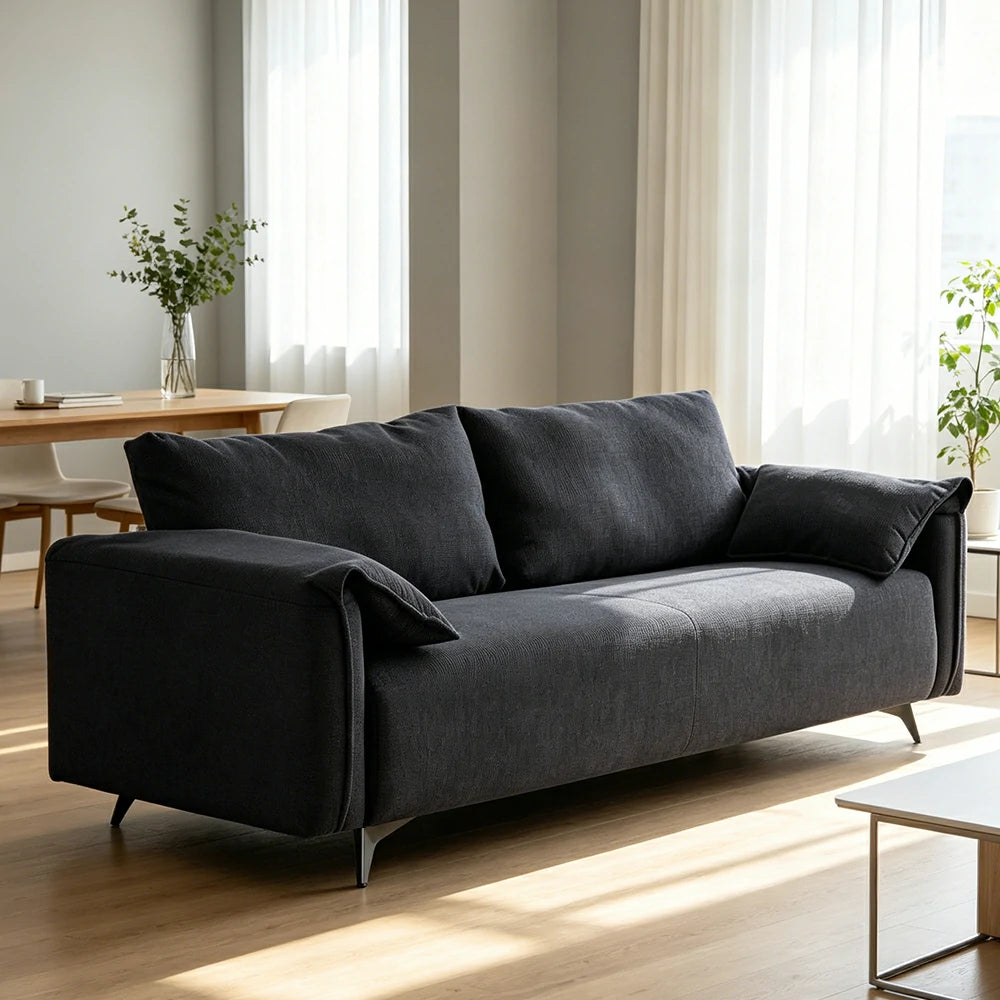 LIVARA Corduroy Sofa - Retro Living Room Lounge Couch - Grey
