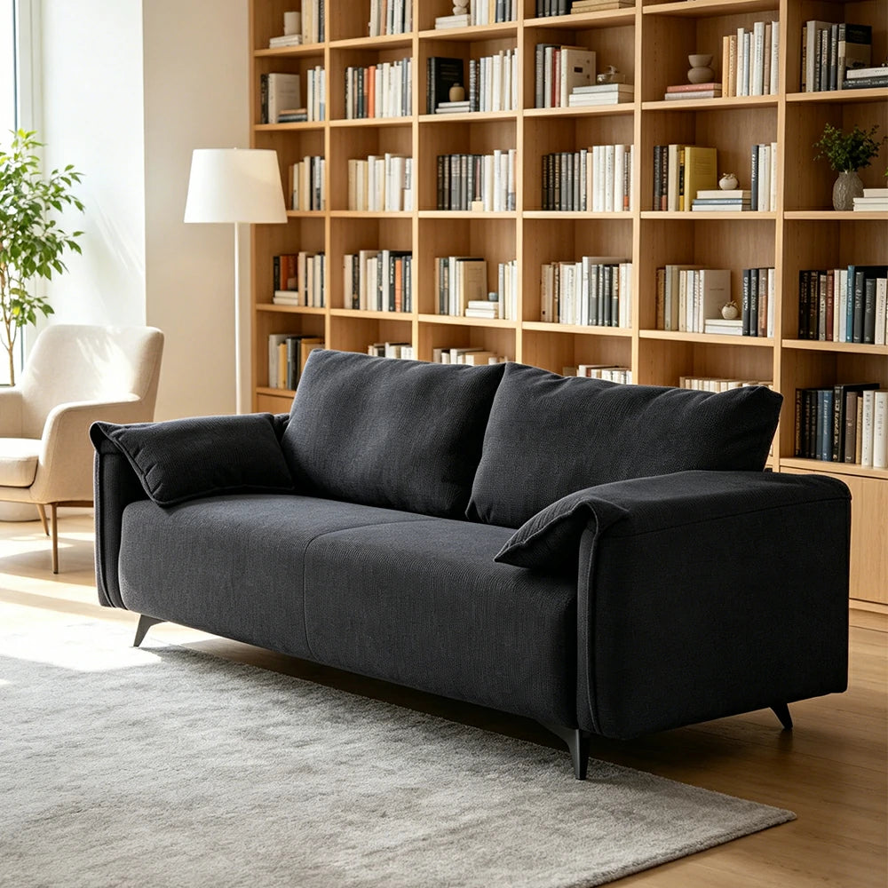 LIVARA Corduroy Sofa - Retro Living Room Lounge Couch - Grey