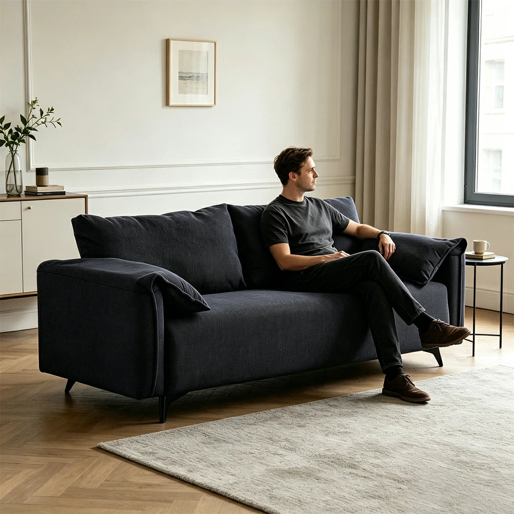 LIVARA Corduroy Sofa - Retro Living Room Lounge Couch - Grey