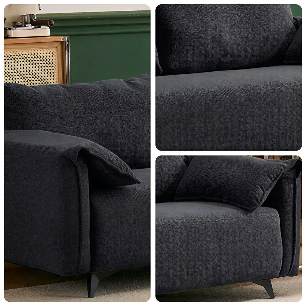 LIVARA Corduroy Sofa - Retro Living Room Lounge Couch - Grey
