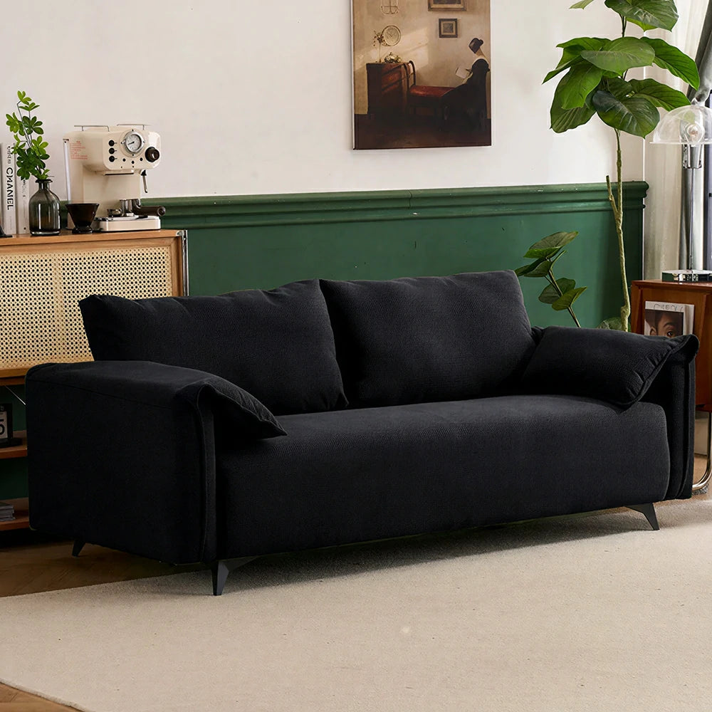 LIVARA Corduroy Sofa - Retro Living Room Lounge Couch - Black