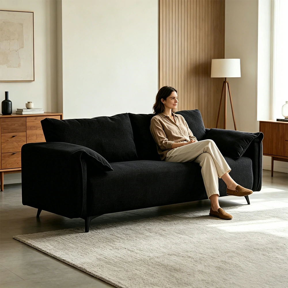 LIVARA Corduroy Sofa - Retro Living Room Lounge Couch - Black