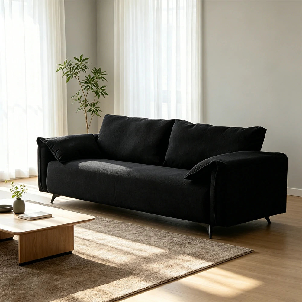 LIVARA Corduroy Sofa - Retro Living Room Lounge Couch - Black