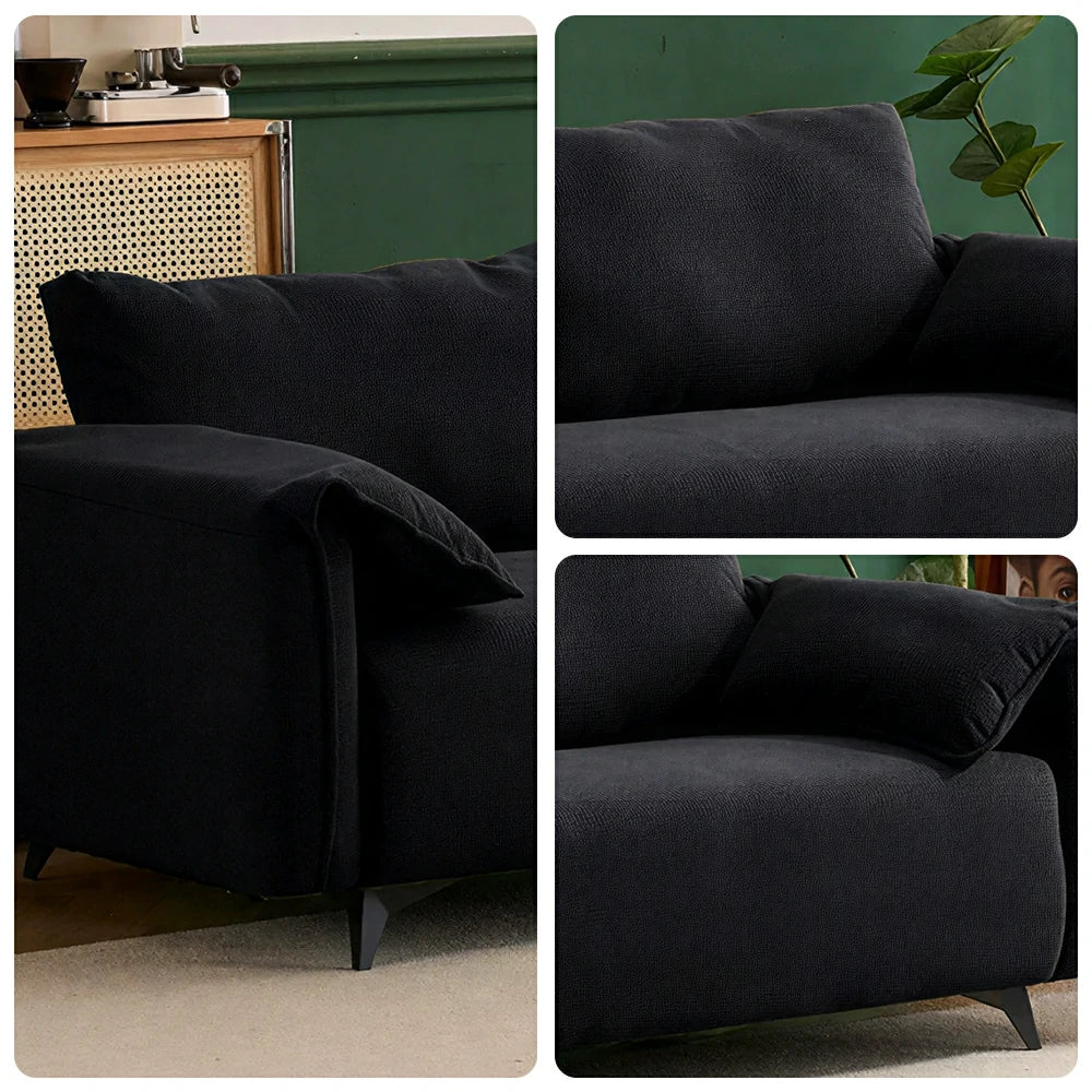 LIVARA Corduroy Sofa - Retro Living Room Lounge Couch - Black