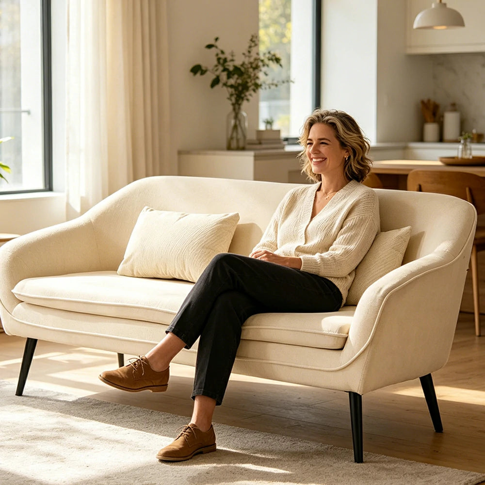 LIVARA Corduroy Sofa - Modern Living Room Lounge Couch - White