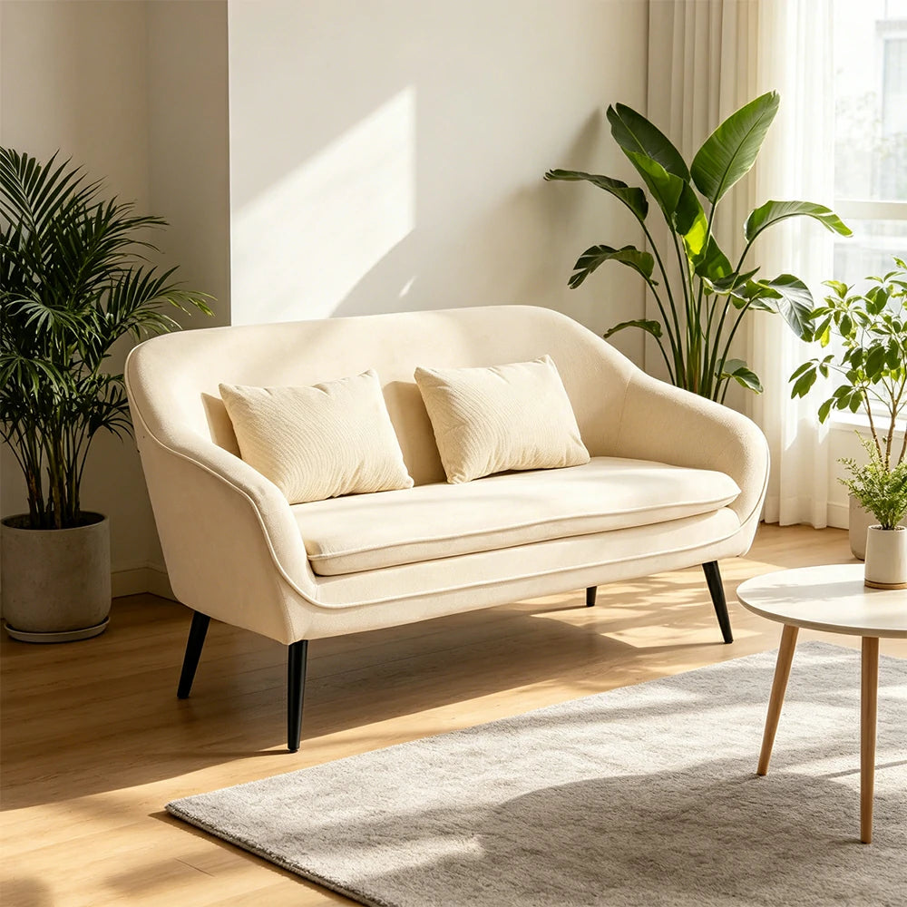 LIVARA Corduroy Sofa - Modern Living Room Lounge Couch - White