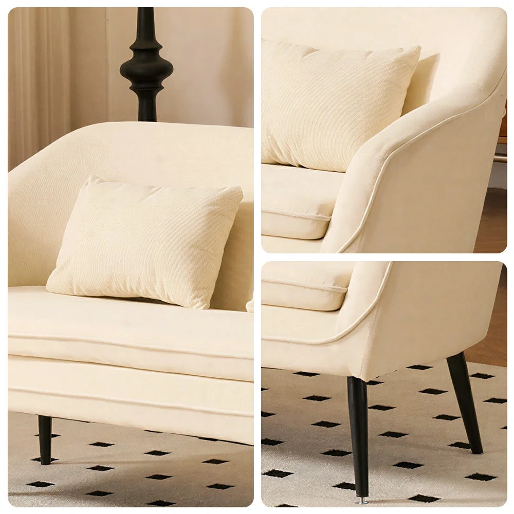LIVARA Corduroy Sofa - Modern Living Room Lounge Couch - White