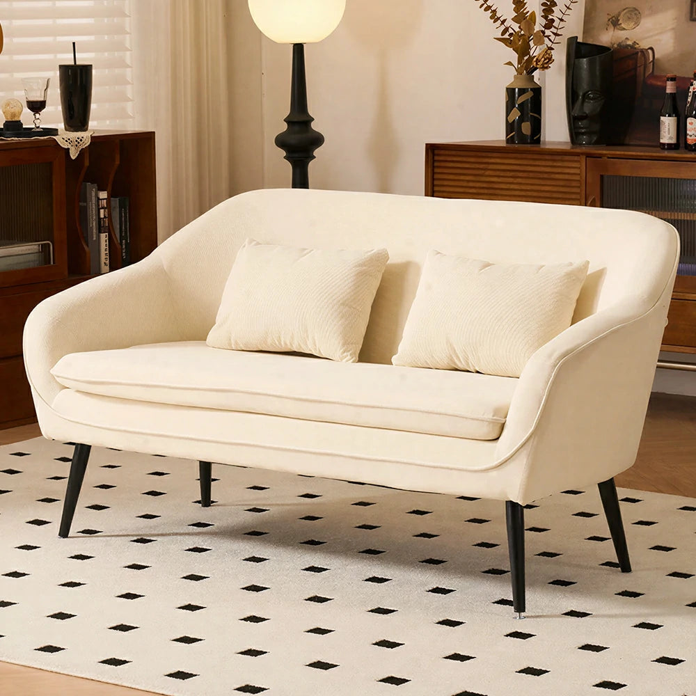 LIVARA Corduroy Sofa - Modern Living Room Lounge Couch - White