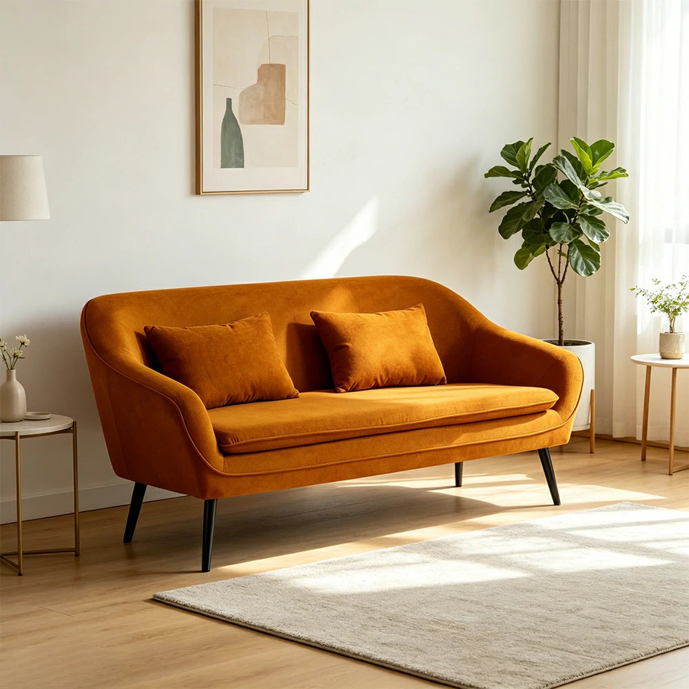 LIVARA Corduroy Sofa - Modern Living Room Lounge Couch - Brown