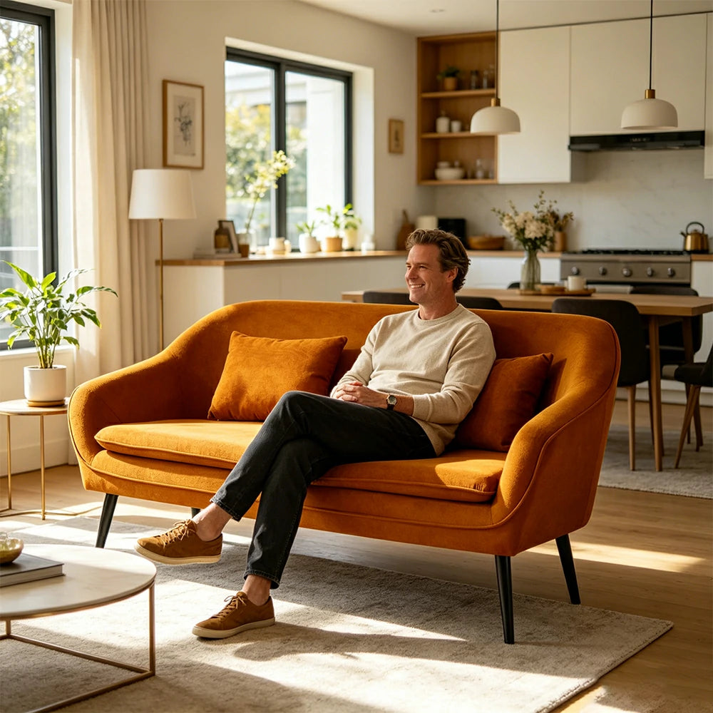 LIVARA Corduroy Sofa - Modern Living Room Lounge Couch - Brown