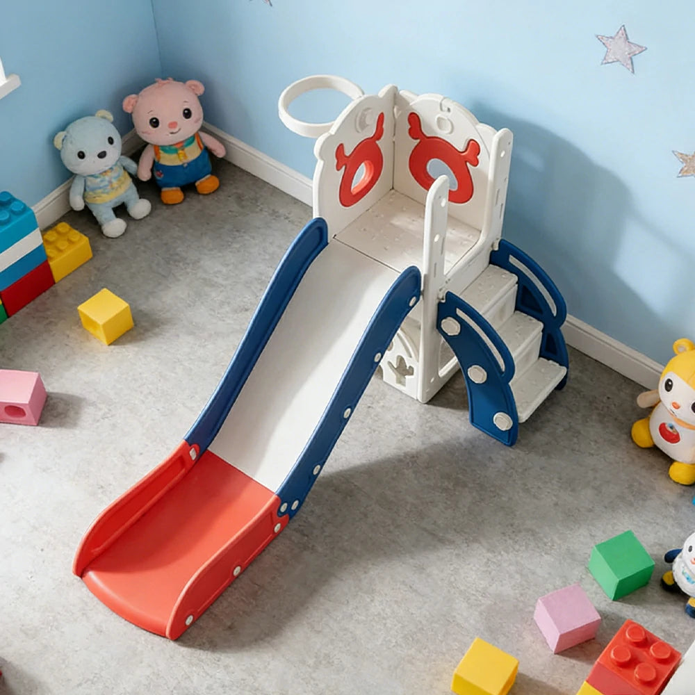 LIVARA Kids Slide Foldable Design Anti-Slip Steps Stable Structure Three-Section Long Slide for Indoor & Outdoor Play - Red&Blue