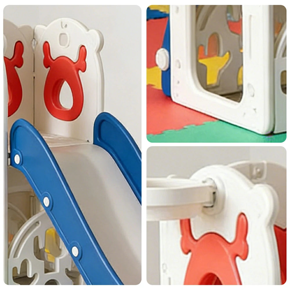 LIVARA Kids Slide Foldable Design Anti-Slip Steps Stable Structure Three-Section Long Slide for Indoor & Outdoor Play - Red&Blue