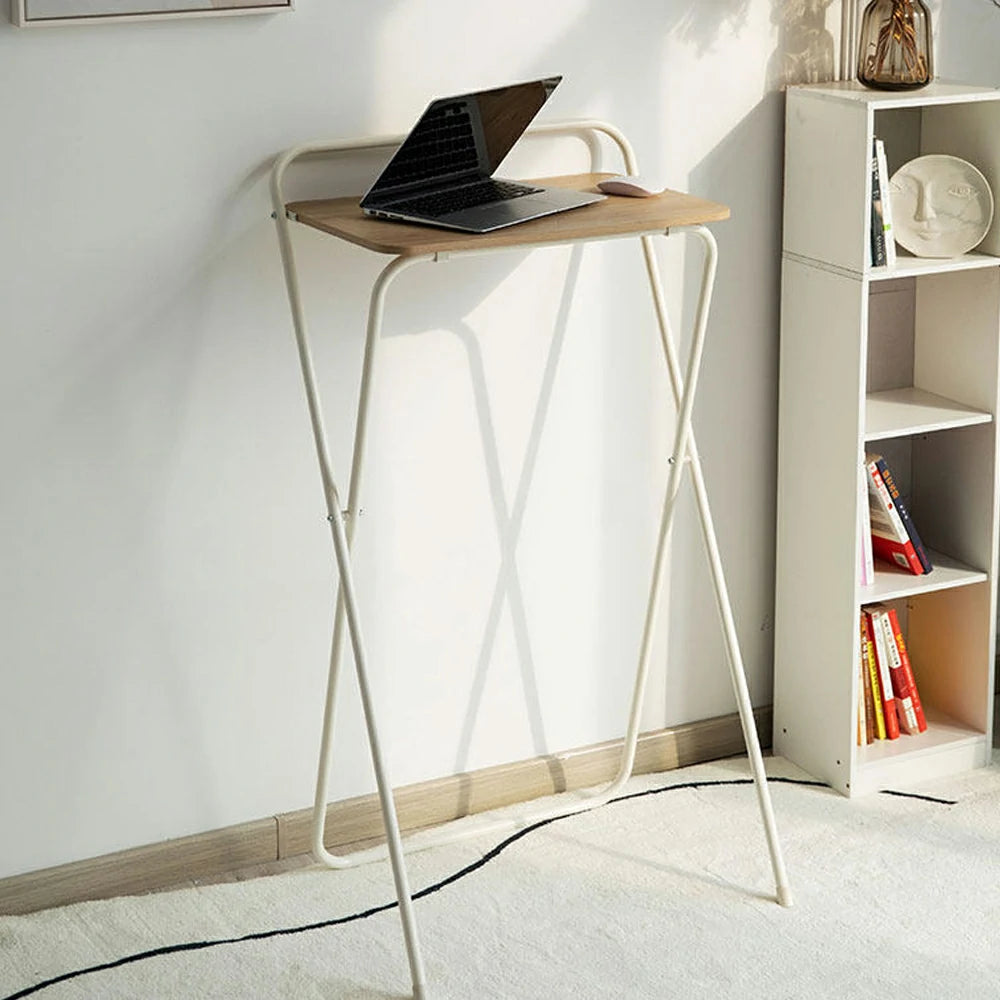 LIVARA Standing Desk Table - Ergonomic 98cm Height, Iron Frame with MDF Wood Top, 19mm Reinforced Steel Tubes, Compact Balcony Workstation - White